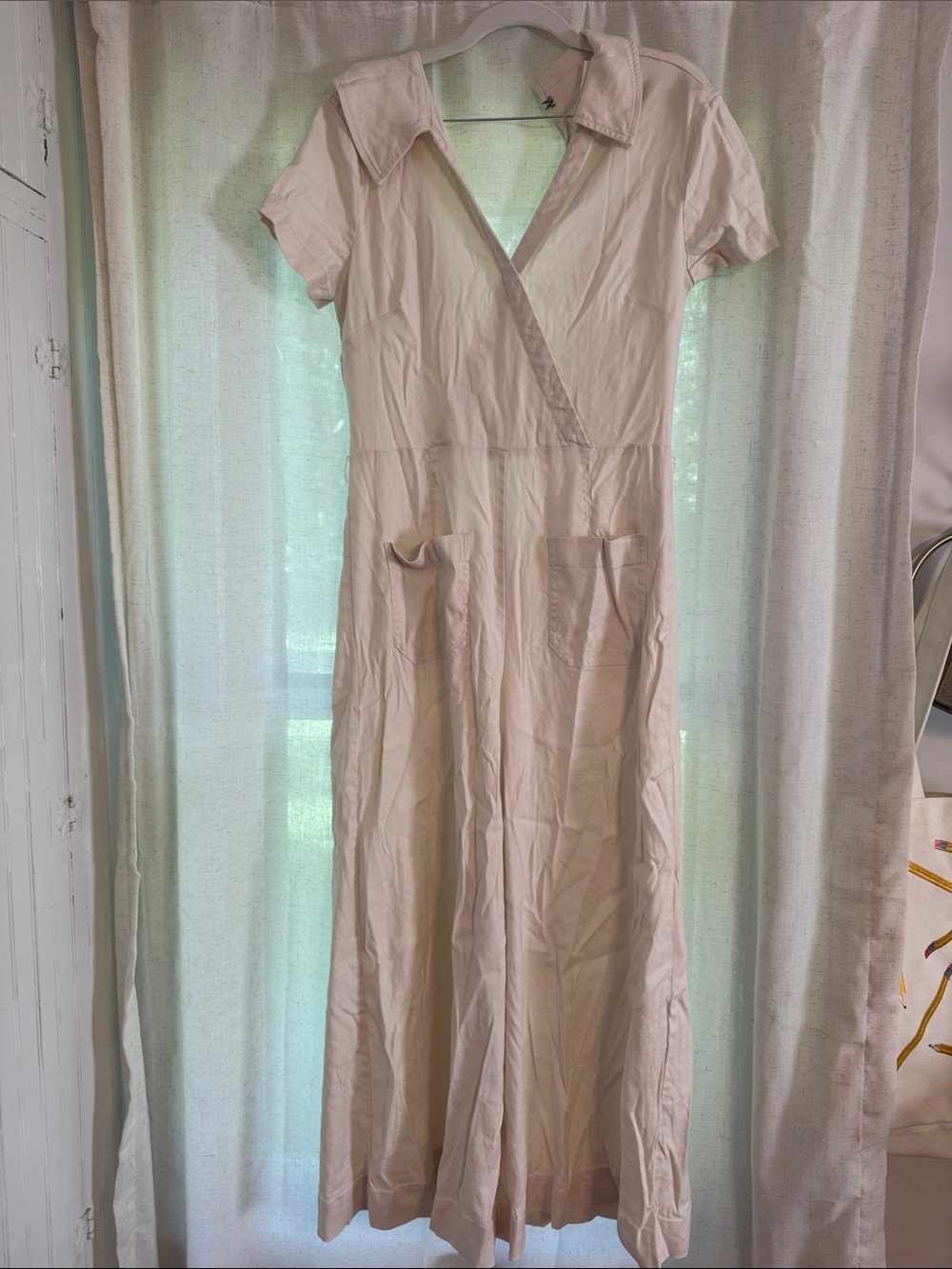 Anthropologie Cream Jumpsuit with Patch Pockets
